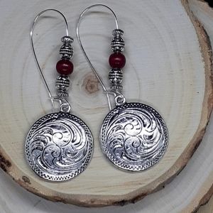 Stunning Tibetan silver pendants with textured swirl earrings. 4 colors avail.